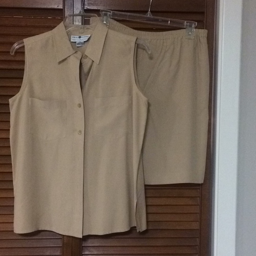 Saks Fifth Avenue khaki sleeveless …